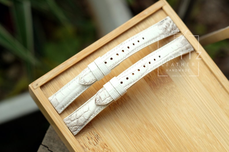 Close-up Himalaya alligator leather watch band texture and craftsmanship