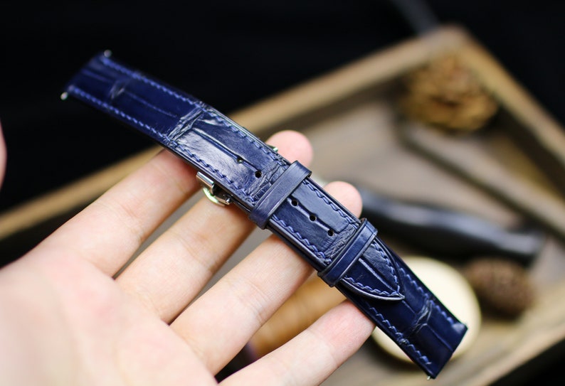 Navy Blue Alligator Leather Watch Strap - Handmade Premium Watch Band 14mm-24mm