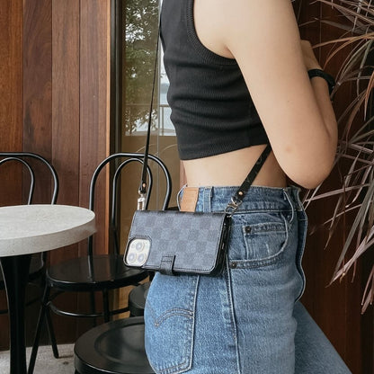 Handmade LV Monogram iPhone Crossbody Wallet Case – Genuine Leather with Detachable Strap