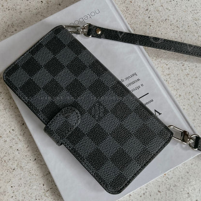 Handmade LV Monogram iPhone Crossbody Wallet Case – Genuine Leather with Detachable Strap