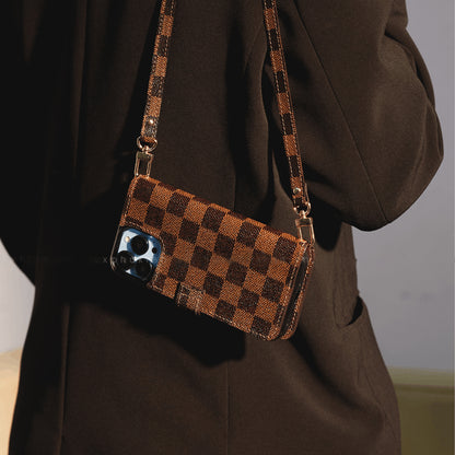 Handmade LV Monogram iPhone Crossbody Wallet Case – Genuine Leather with Detachable Strap