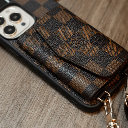 Handmade Luxury iPhone Wallet Case – Upcycled Designer Canvas with Card Slots