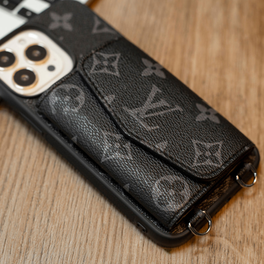 Handmade Luxury iPhone Wallet Case – Upcycled Designer Canvas with Card Slots