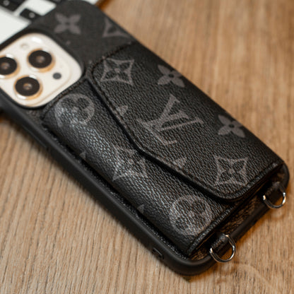 Handmade Luxury iPhone Wallet Case – Upcycled Designer Canvas with Card Slots