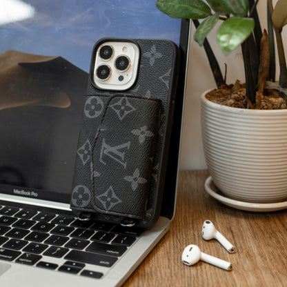 Handmade Luxury iPhone Wallet Case – Upcycled Designer Canvas with Card Slots