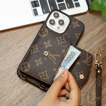 Handmade Luxury iPhone Wallet Case – Upcycled Designer Canvas with Card Slots