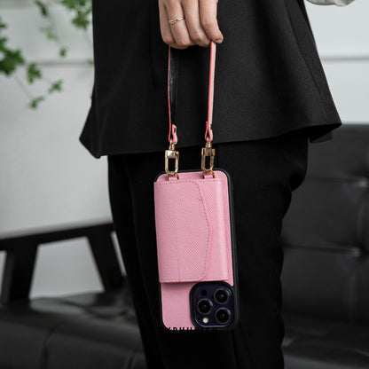 Handcrafted Epsom Leather iPhone Case with Zip Wallet & Crossbody Strap