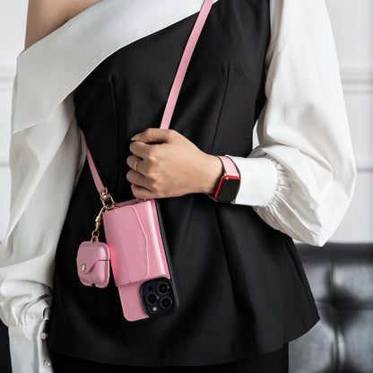 Handcrafted Epsom Leather iPhone Case with Zip Wallet & Crossbody Strap