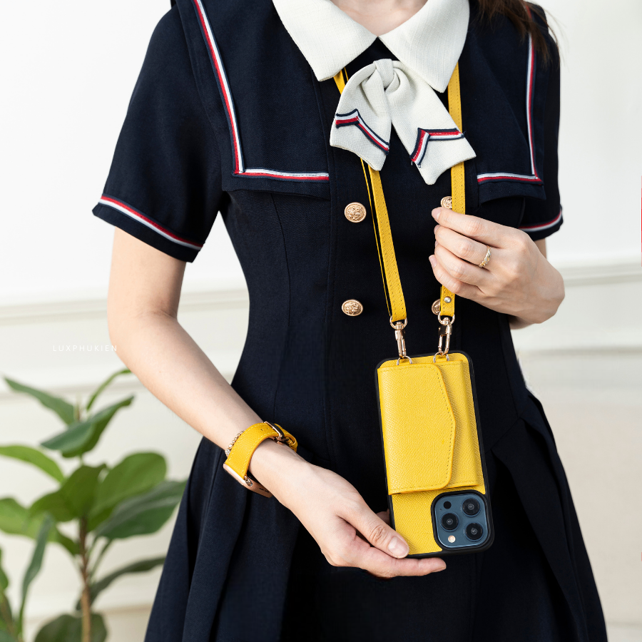 Handcrafted Epsom Leather iPhone Case with Zip Wallet & Crossbody Strap