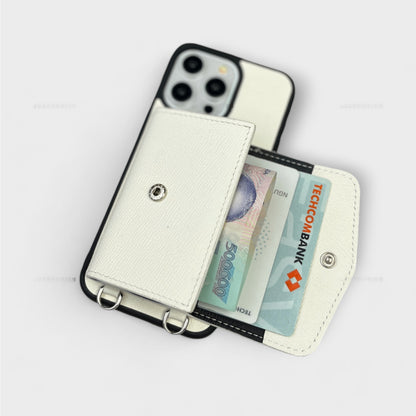 Handcrafted Epsom Leather iPhone Case with Zip Wallet & Crossbody Strap