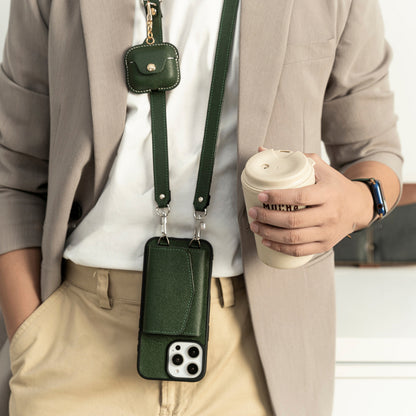 Handcrafted Epsom Leather iPhone Case with Zip Wallet & Crossbody Strap