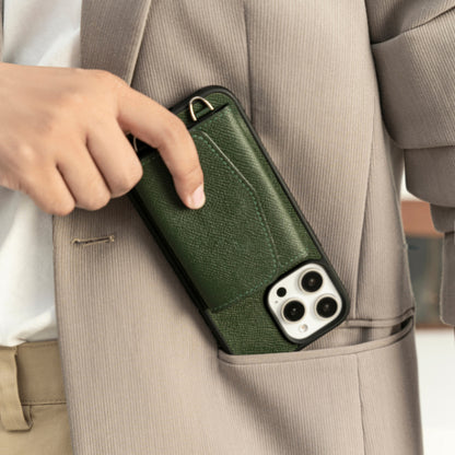 Handcrafted Epsom Leather iPhone Case with Zip Wallet & Crossbody Strap