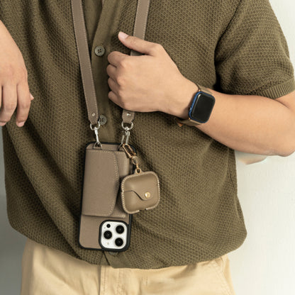 Handcrafted Epsom Leather iPhone Case with Zip Wallet & Crossbody Strap