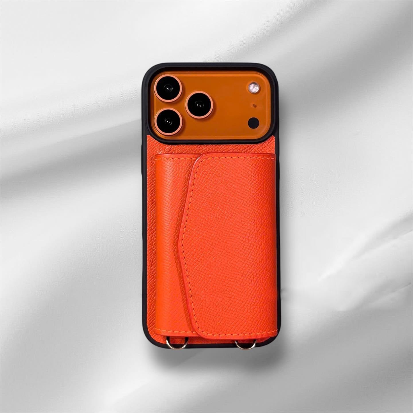 Handcrafted Epsom Leather iPhone Case with Zip Wallet & Crossbody Strap