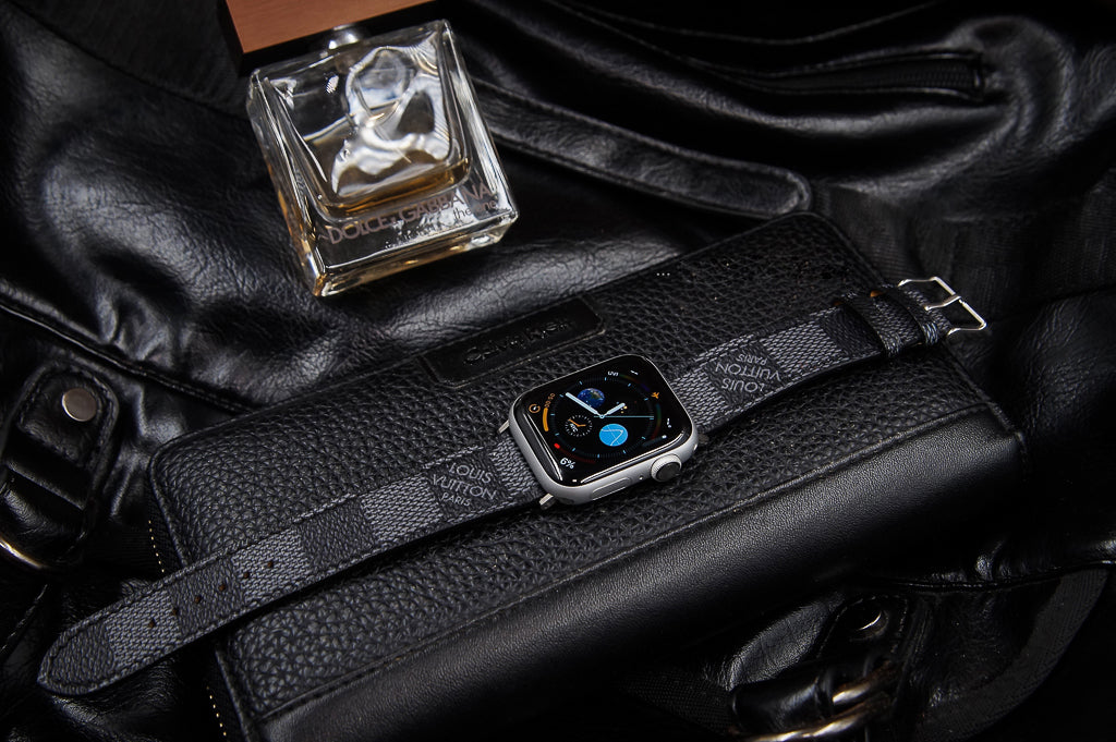 Repurposed LV Apple Watch Band - Authentic Louis Vuitton Damier Graphite Leather