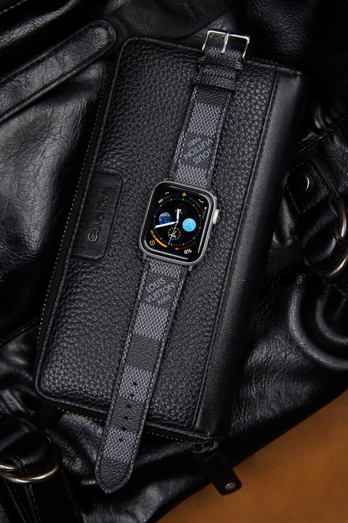 Repurposed LV Apple Watch Band - Authentic Louis Vuitton Damier Graphite Leather
