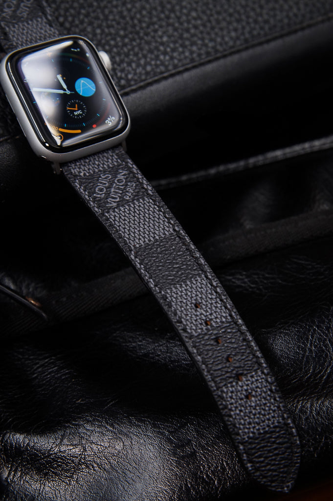 Repurposed LV Apple Watch Band - Authentic Louis Vuitton Damier Graphite Leather