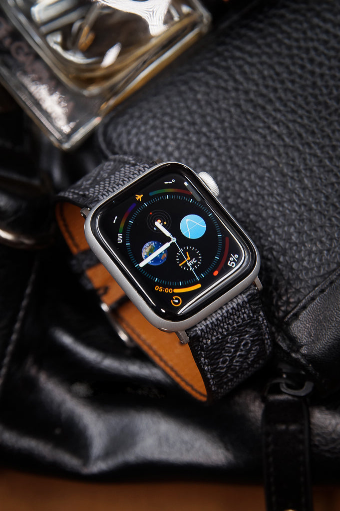 Repurposed LV Apple Watch Band - Authentic Louis Vuitton Damier Graphite Leather