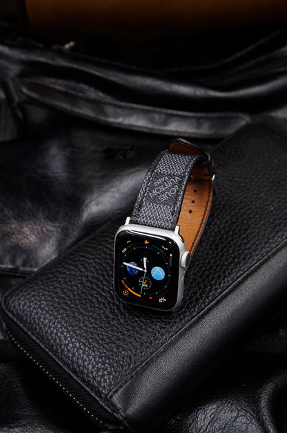 Repurposed LV Apple Watch Band - Authentic Louis Vuitton Damier Graphite Leather