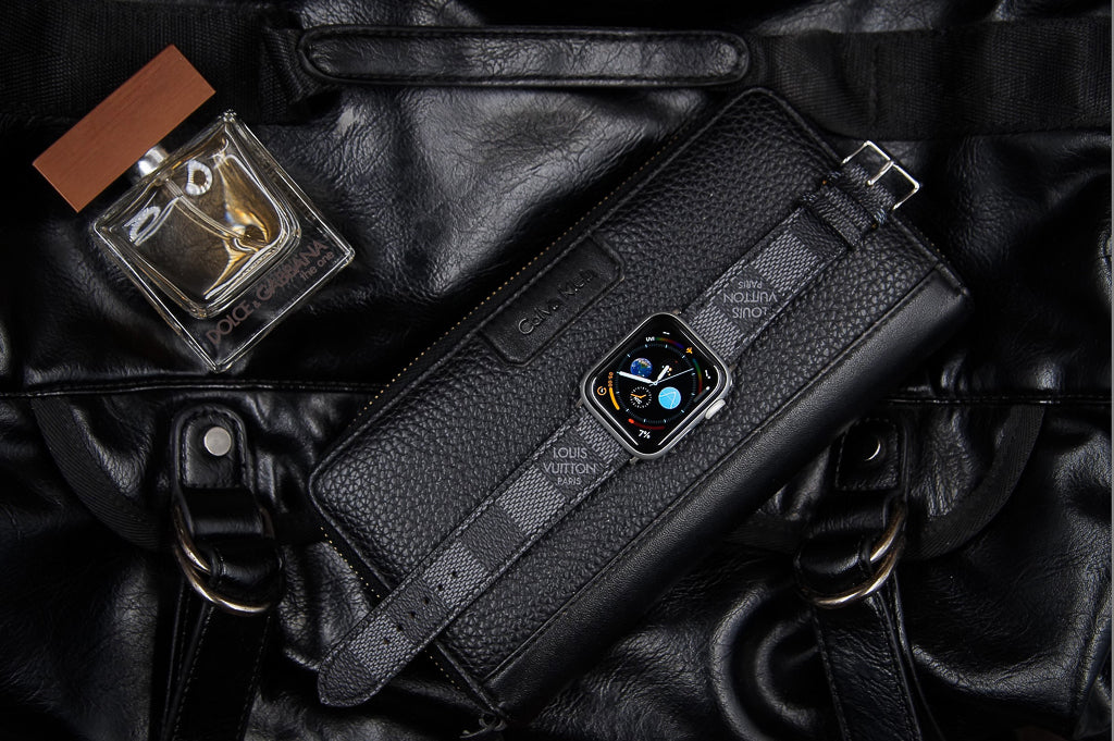 Repurposed LV Apple Watch Band - Authentic Louis Vuitton Damier Graphite Leather