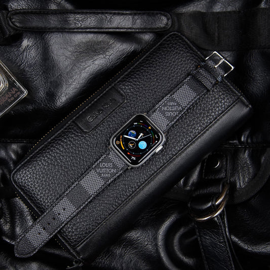 Repurposed LV Apple Watch Band - Authentic Louis Vuitton Damier Graphite Leather