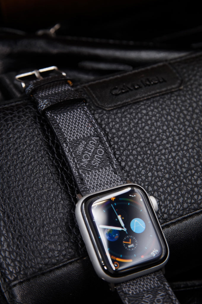Repurposed LV Apple Watch Band - Authentic Louis Vuitton Damier Graphite Leather