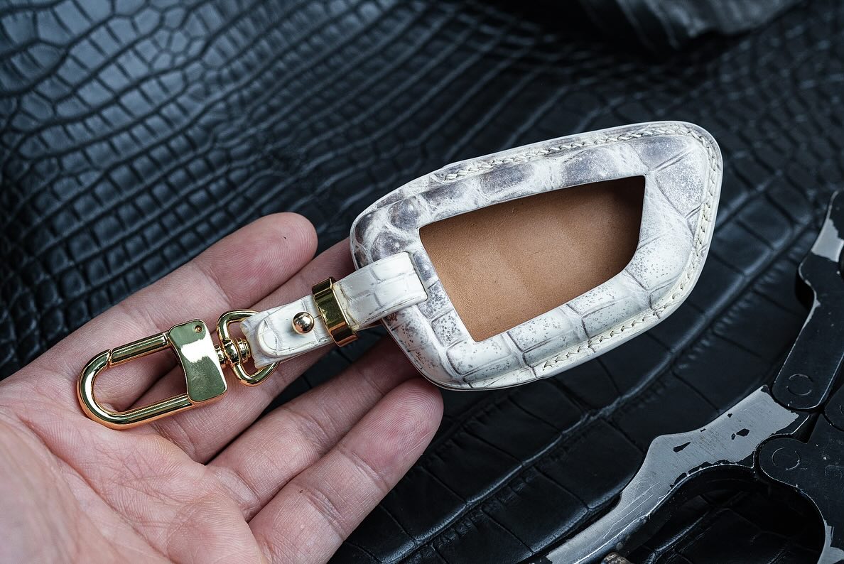 Handmade Matte Crocodile Leather Key Fob Case for BMW – Timeless Exotic Style