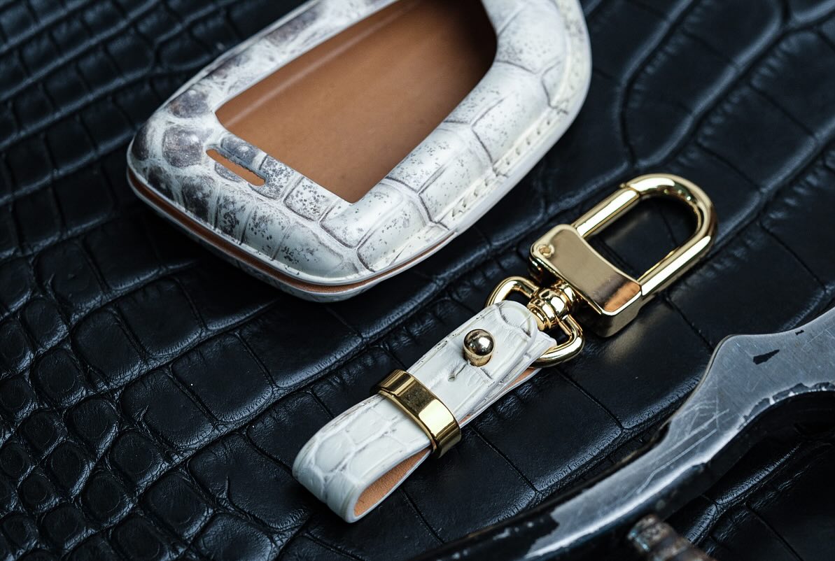 Handmade Matte Crocodile Leather Key Fob Case for BMW – Timeless Exotic Style