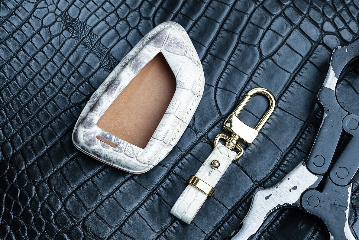Handmade Matte Crocodile Leather Key Fob Case for BMW – Timeless Exotic Style