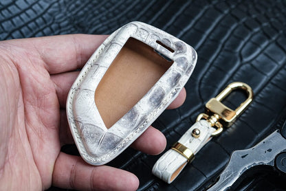 Handmade Matte Crocodile Leather Key Fob Case for BMW – Timeless Exotic Style