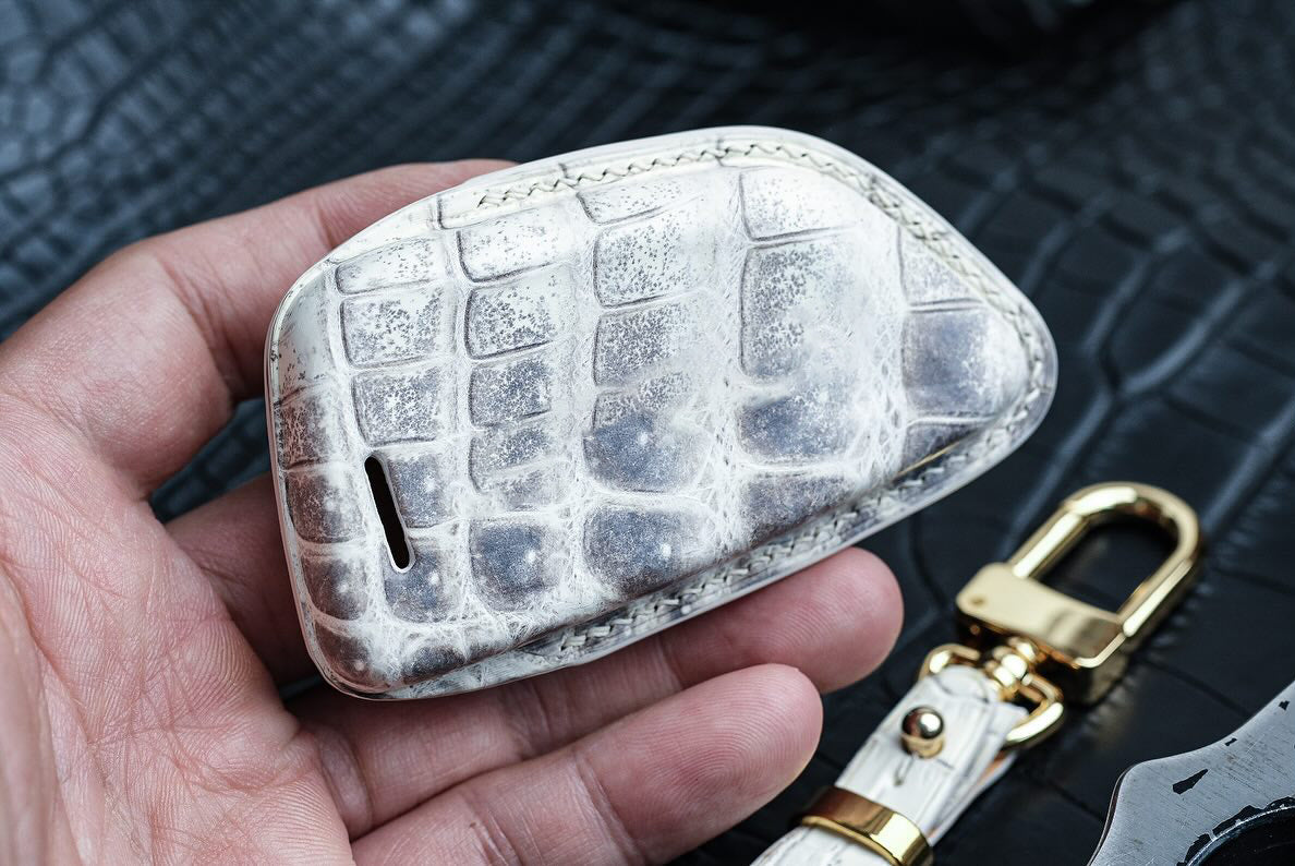 Handmade Matte Crocodile Leather Key Fob Case for BMW – Timeless Exotic Style