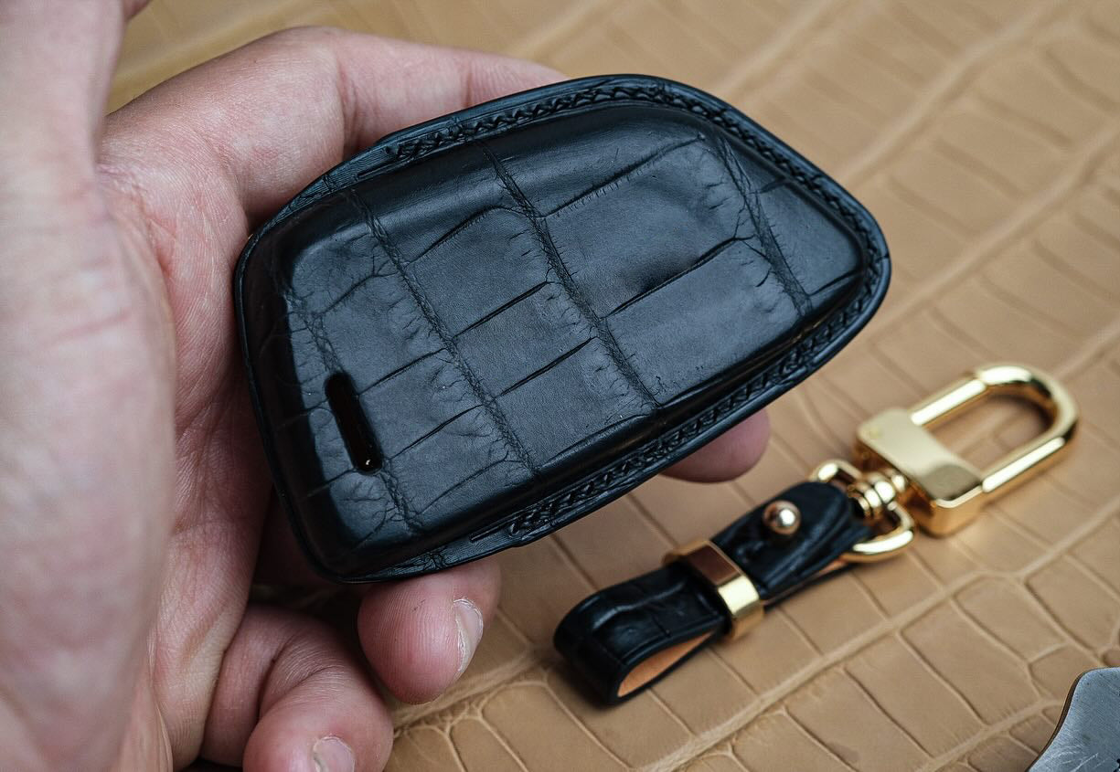 Handmade Glossy Crocodile Leather Key Fob Case for BMW – Exotic Luxury