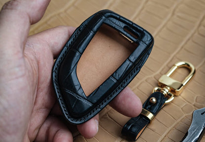 Handmade Glossy Crocodile Leather Key Fob Case for BMW – Exotic Luxury