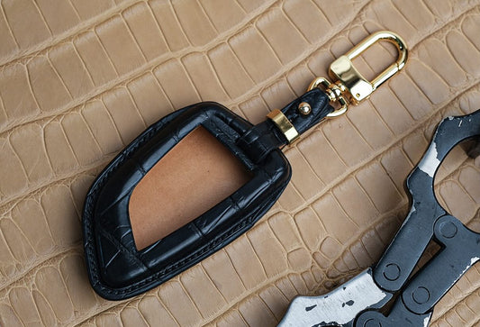 Handmade Glossy Crocodile Leather Key Fob Case for BMW – Exotic Luxury