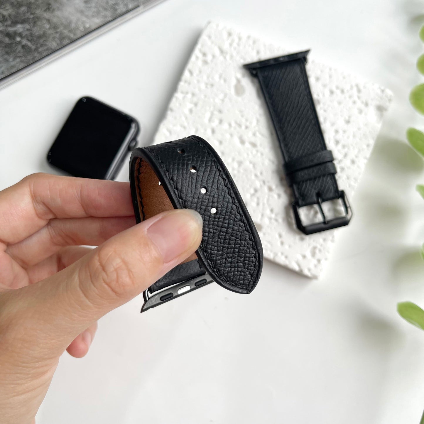 Handmade Epsom Leather Apple Watch Band - Luxury Textured Strap