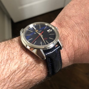 Handmade Ostrich Navy Leather Watch Strap - Premium Exotic Blue