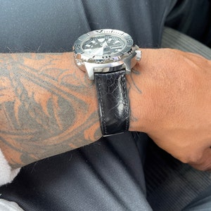 Handmade Ostrich Foot Black Leather Watch Strap - Premium Exotic Scales