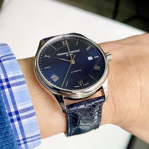 Handmade Ostrich Navy Leather Watch Strap - Premium Exotic Blue