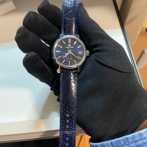 Handmade Ostrich Navy Leather Watch Strap - Premium Exotic Blue