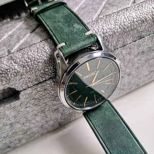 Handmade Maya Green Slim Leather Watch Strap - Premium Quality