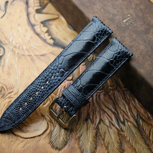 Handmade Ostrich Navy Leather Watch Strap - Premium Exotic Blue
