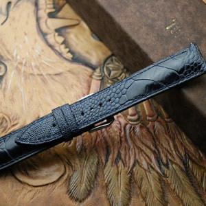 Handmade Ostrich Navy Leather Watch Strap - Premium Exotic Blue