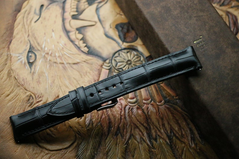 Handmade Black Alligator USA Leather Watch Strap - Premium Quality