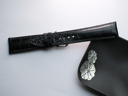 Handmade Black Alligator Leather Watch Strap - Premium Vietnamese Craftsmanship