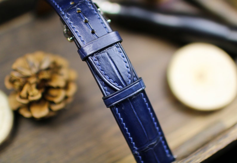 Navy Blue Alligator Leather Watch Strap - Handmade Premium Watch Band 14mm-24mm