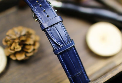 Navy Blue Alligator Leather Watch Strap - Handmade Premium Watch Band 14mm-24mm