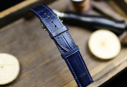 Navy Blue Alligator Leather Watch Strap - Handmade Premium Watch Band 14mm-24mm