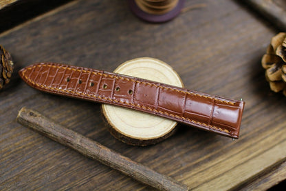 Handmade Alligator Leather Watch Strap - British Tan Brown Watch Band 14mm-24mm with Deployant Clasp