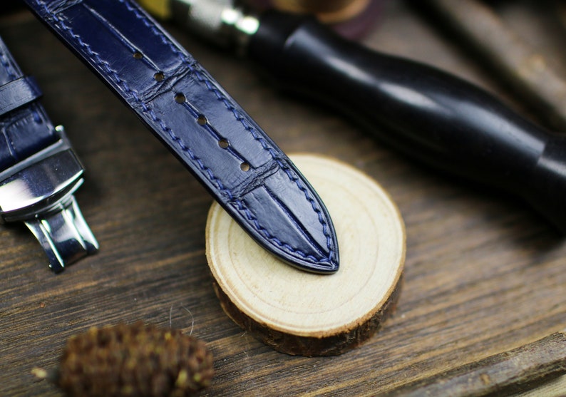 Navy Blue Alligator Leather Watch Strap - Handmade Premium Watch Band 14mm-24mm