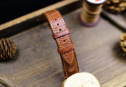 Handmade Alligator Leather Watch Strap - British Tan Brown Watch Band 14mm-24mm with Deployant Clasp